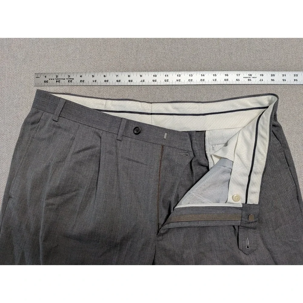 Ralph Lauren LRL Men's Grey 40x30 Wool Pleated Cuffed Dress Pants Prom Suit
